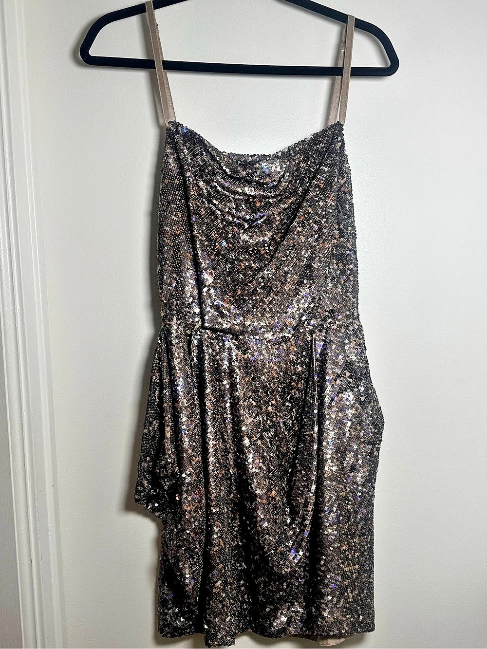 AllSaints Velutina Shift Dress Sequin Mini Dress in Mauve Brown Size UK10 Like